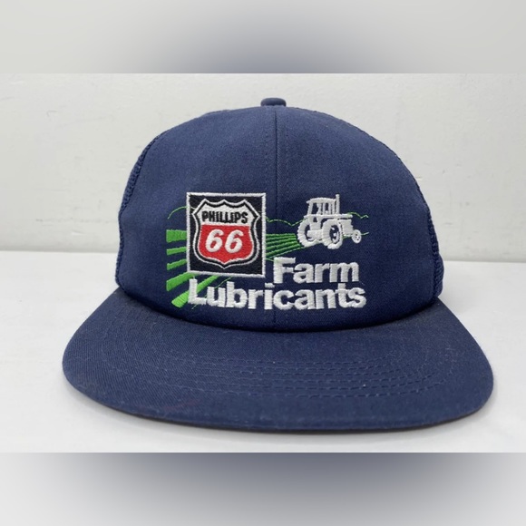 Vintage Denim Snapback Trucker Hat Phillips 66 Farm Lubricants Cap K-Product USA
